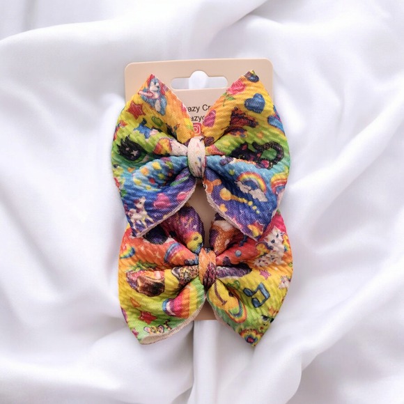 Handmade Hair Bow‎ Set Colorful Patterned 90s Kid Inspired - Picture 1 of 1
